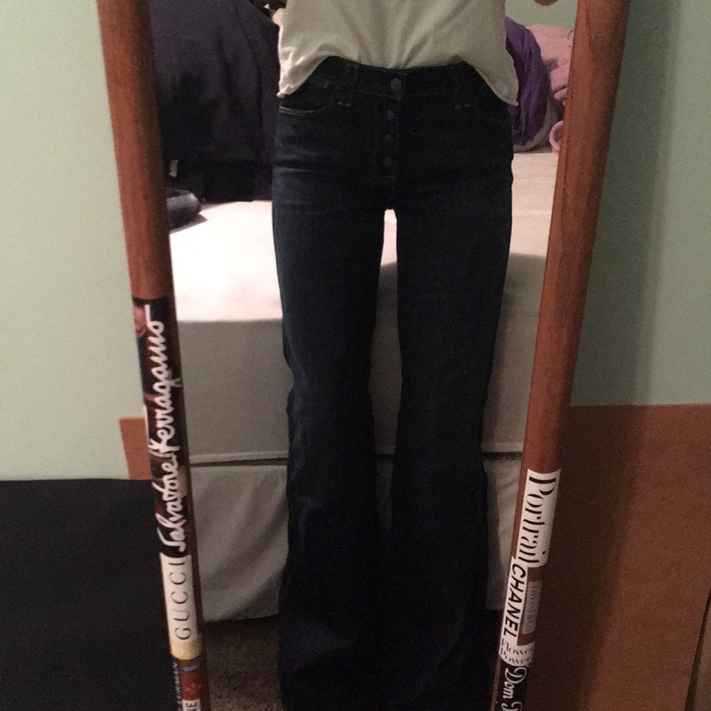 Dark wash button up flares by 7 for all Mankind!